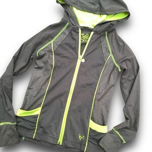 Justice Track Jacket Full Zip Grey Neon Green Lightweight Girl’s size 10